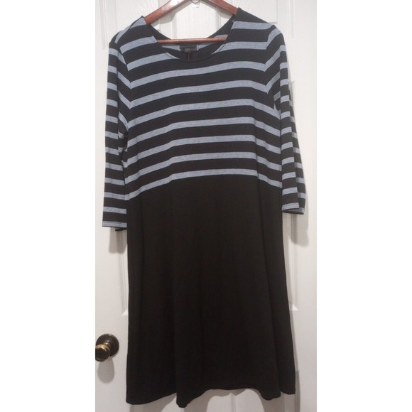 J.Jill Wearever Black Striped Knit Shift Dress Medium Fleece Lined Gray black - Picture 1 of 7
